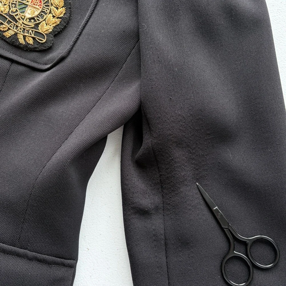 Lauren Ralph Lauren VTG Wool Crest Blazer Gold Button Preppy 90s Black Size 10 - Picture 13 of 16